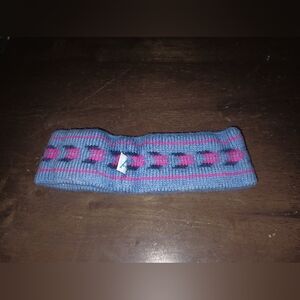 Ski Tops Blue Geometric Pattern Wool Ski Headband (Vintage)